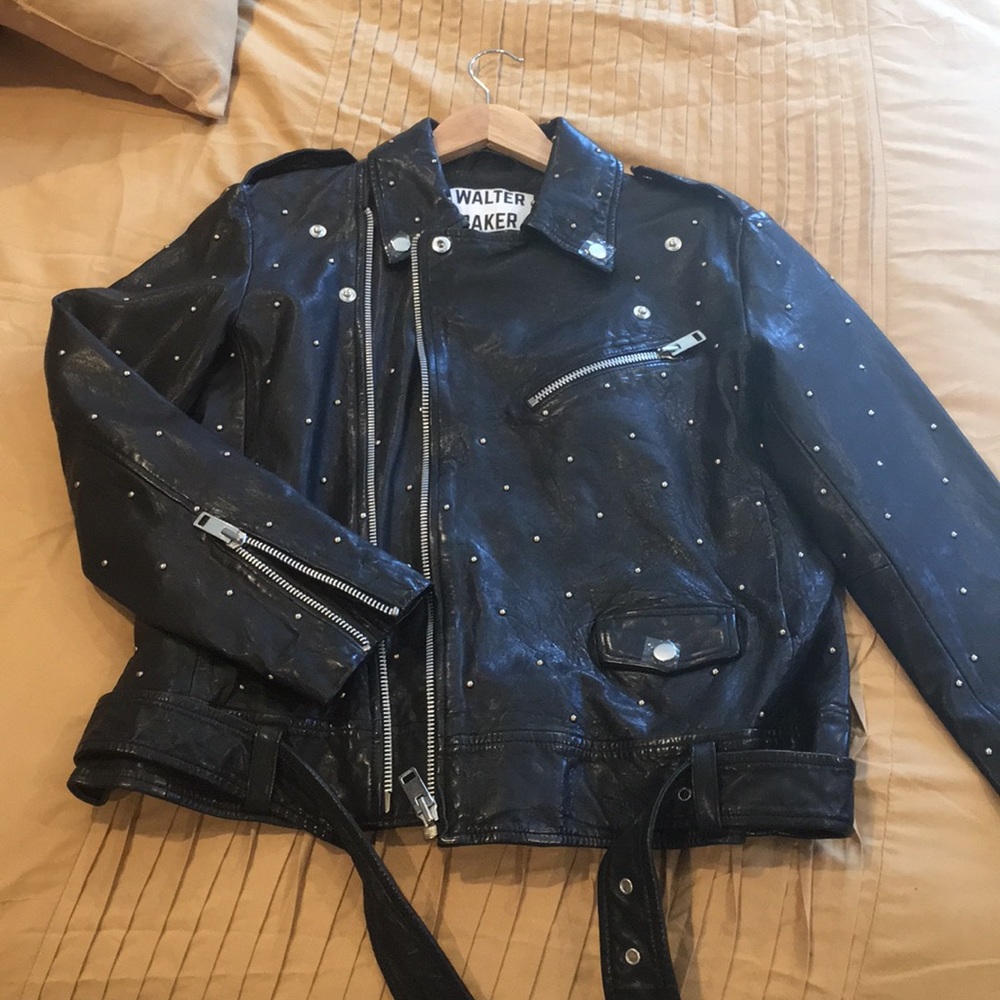 Walter Baker Black Studded Leather Biker Jacket